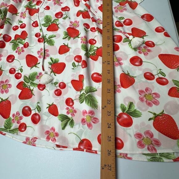 Rose Olive Top Womens 1X White Strawberry Cherry Ruffle Summer Preppy Whimsy - Picture 12 of 14